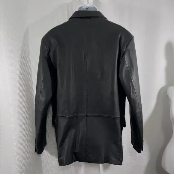 EXCELLED! LUXURIOUS BLACK GENUINE LEATHER TAILORED FREES JACKET, BLAZER! SZ M